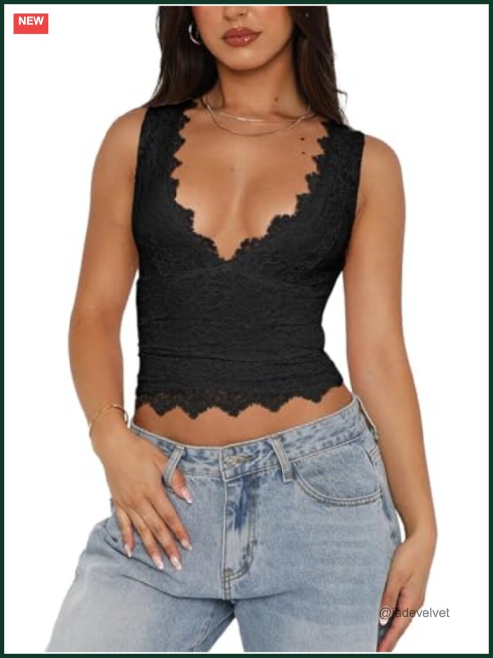 Women's Y2K Lace Cropped Tank Top V-Neck Sleeveless Double Lined